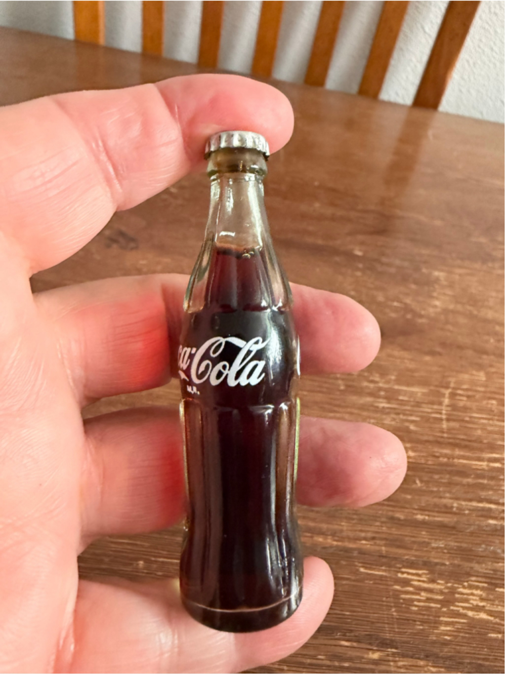 Vintage Coca Cola Miniature Glass Coke Bottle Metal Cap Sealed Collectible